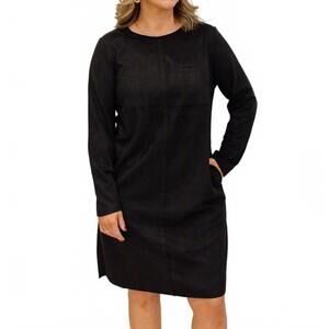 NEW JOH round neck suede dress with pockets in black